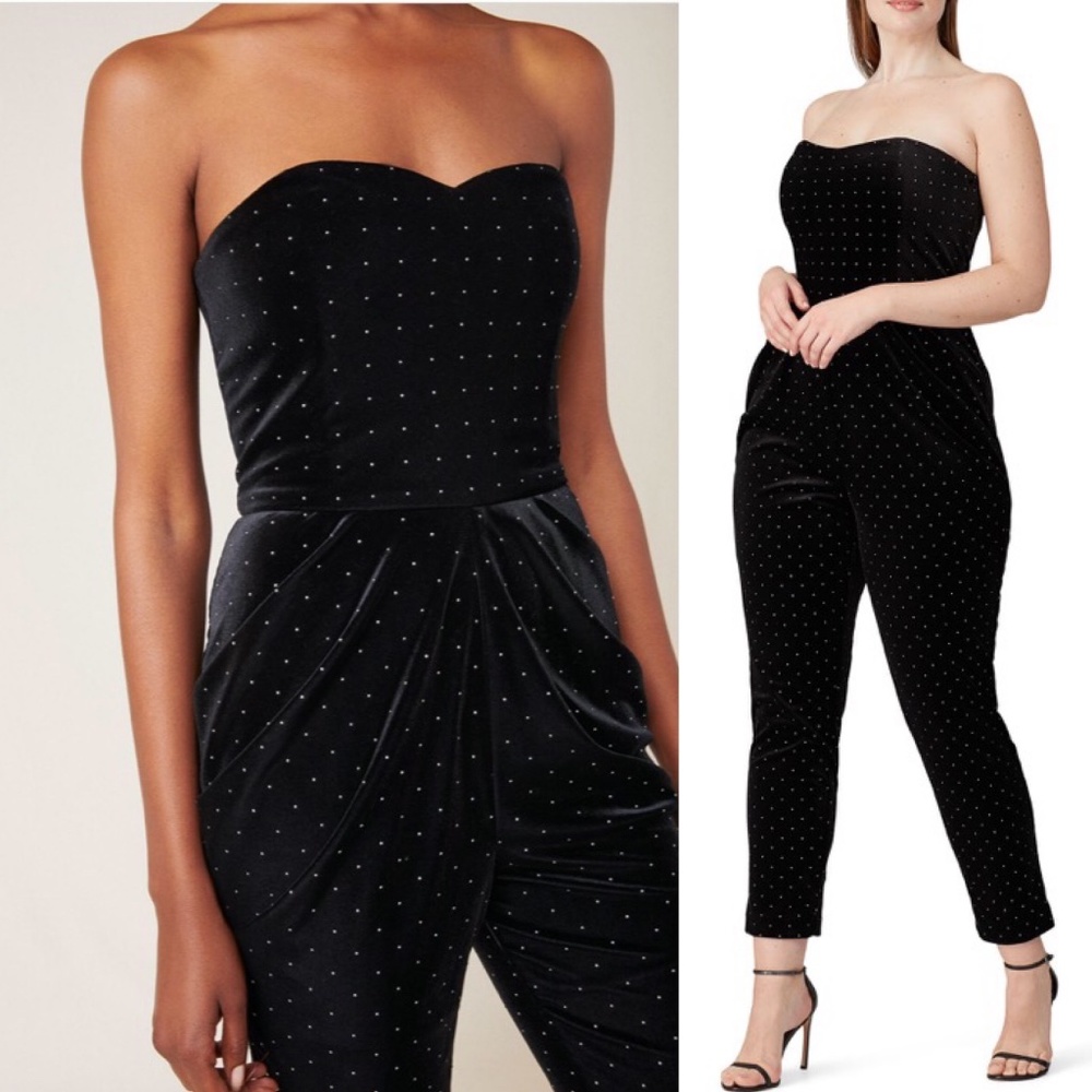 Anthropologie Black and Silver Strapless Jumpsuit